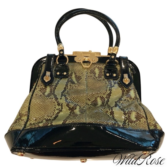 Zac Posen Aurora Green Snakeskin Gold Hardware Doctor Satchel Handbag Purse - Picture 3 of 16